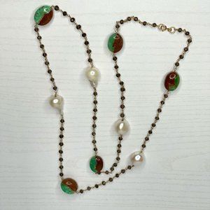 Rarities Goldtone Bi-color Opal, Cultured Pearl and Smoky Quartz Necklace
